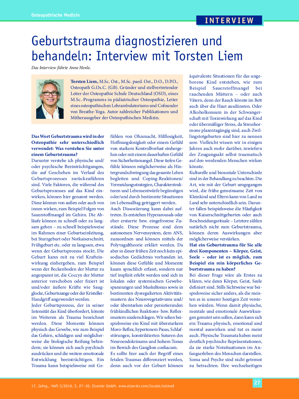 Geburtstrauma diagnostizieren und behandeln: Interview mit Torsten Liem