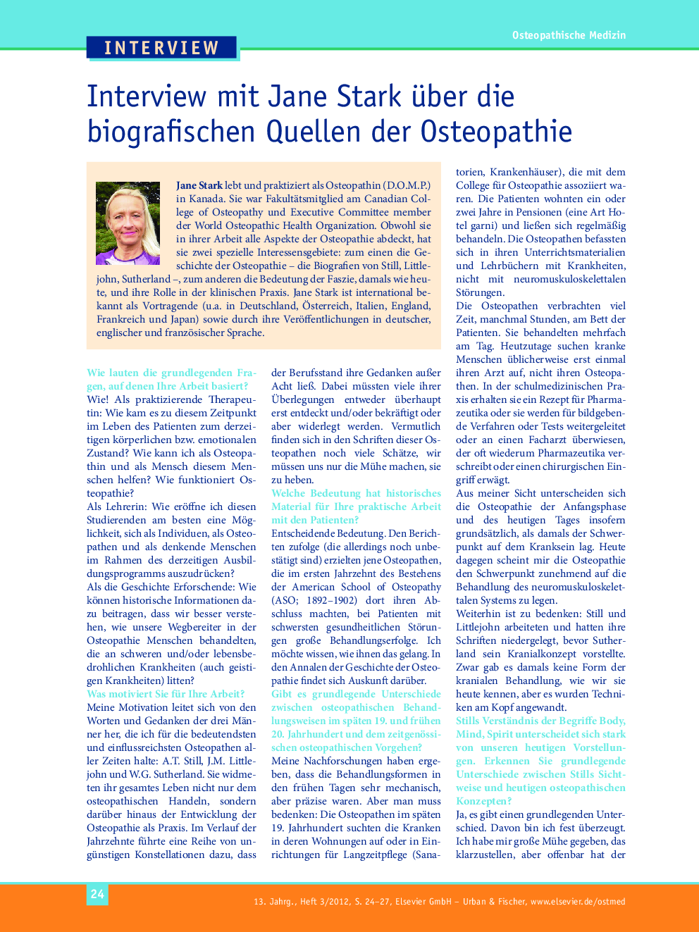 Interview mit Jane Stark über die biografischen Quellen der Osteopathie