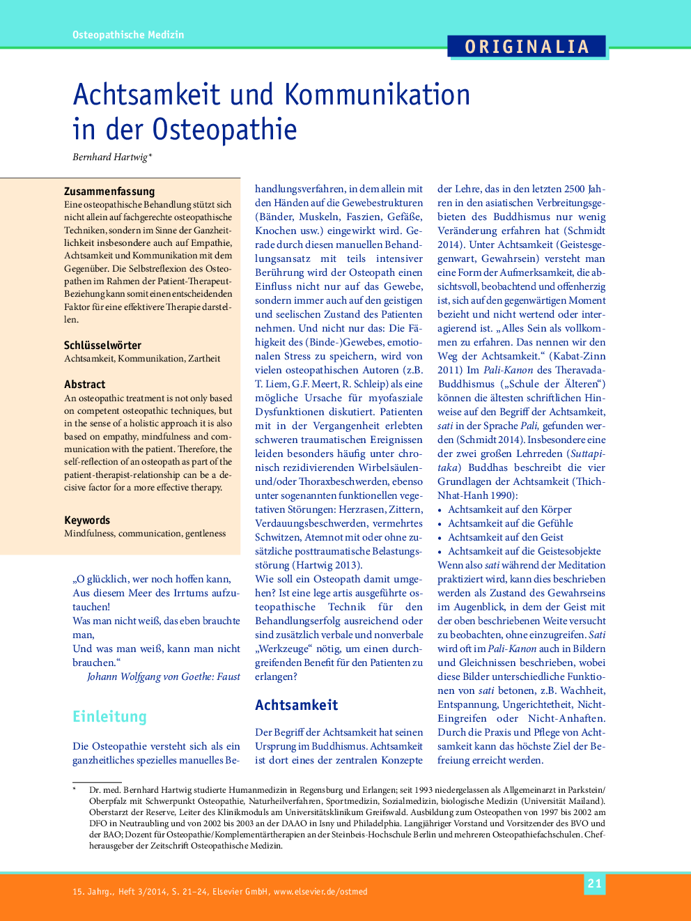 Achtsamkeit und Kommunikation in der Osteopathie