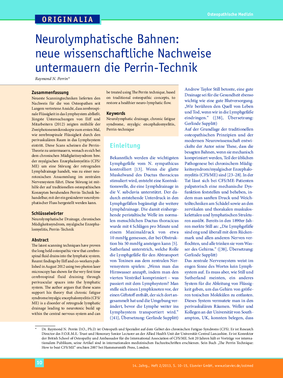 Neurolymphatische Bahnen: neue wissenschaftliche Nachweise untermauern die Perrin-Technik