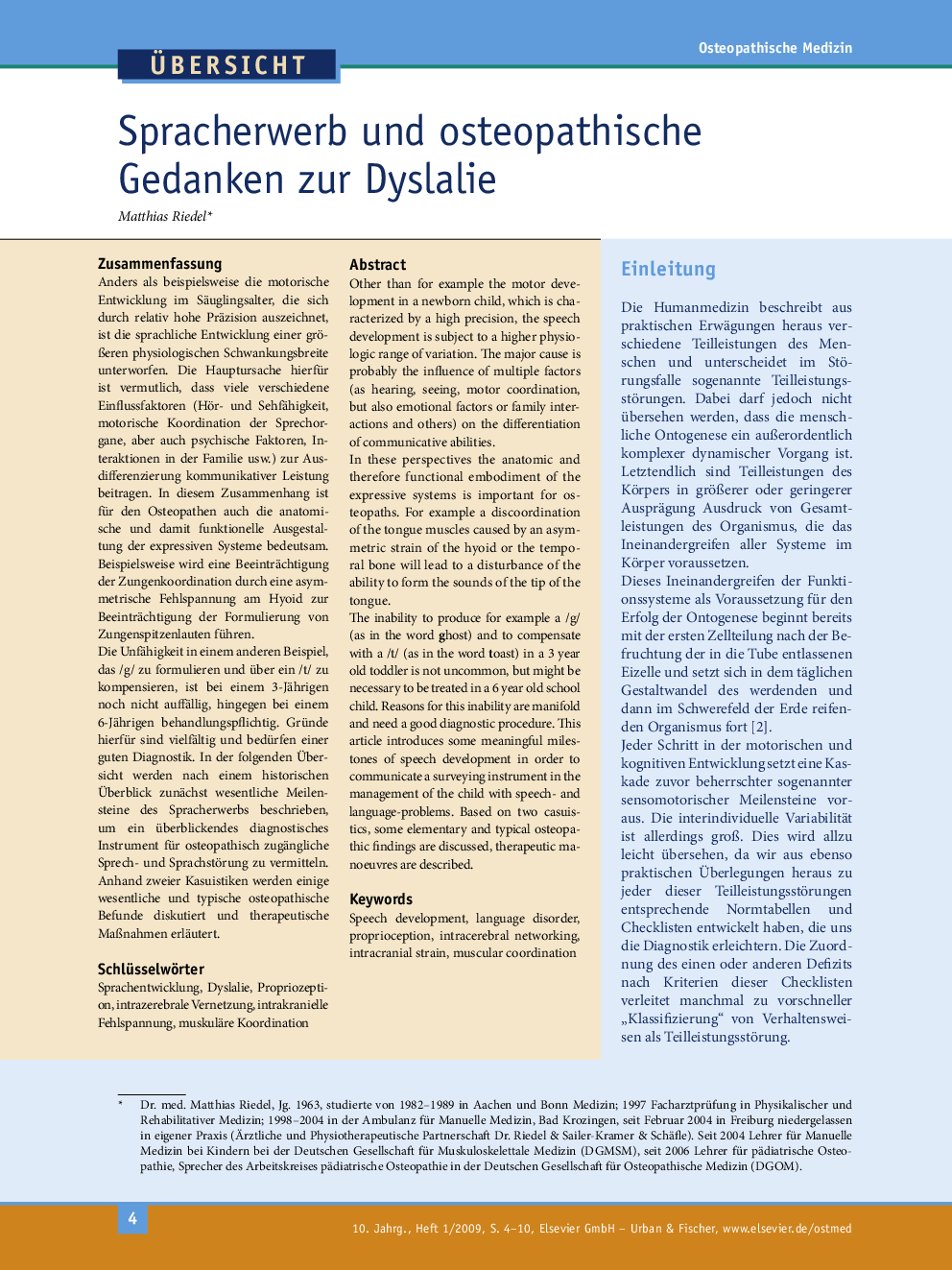 Spracherwerb und osteopathische Gedanken zur Dyslalie