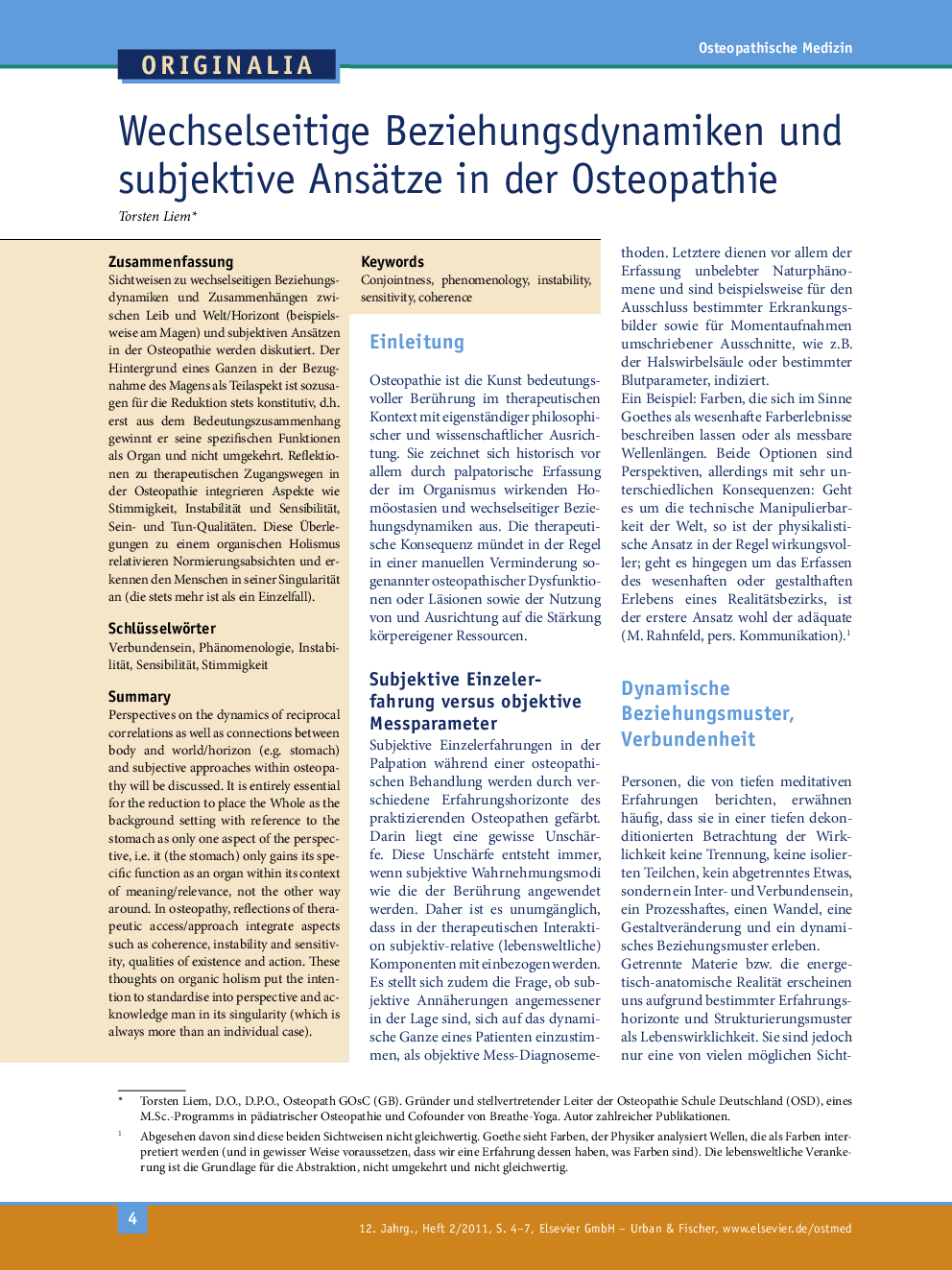 Wechselseitige Beziehungsdynamiken und subjektive Ansätze in der Osteopathie