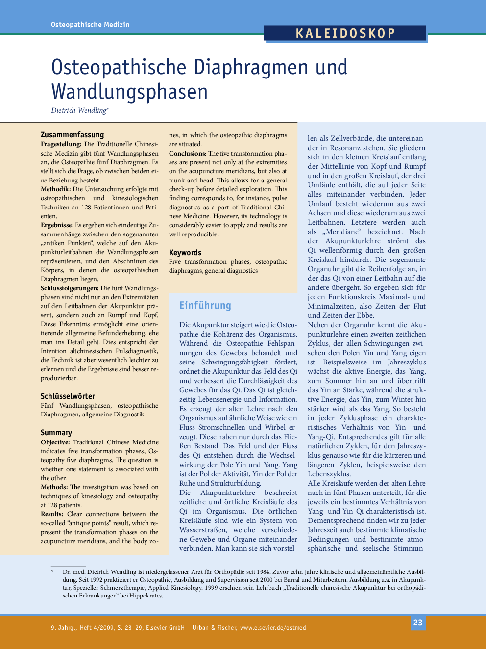 Osteopathische Diaphragmen und Wandlungsphasen