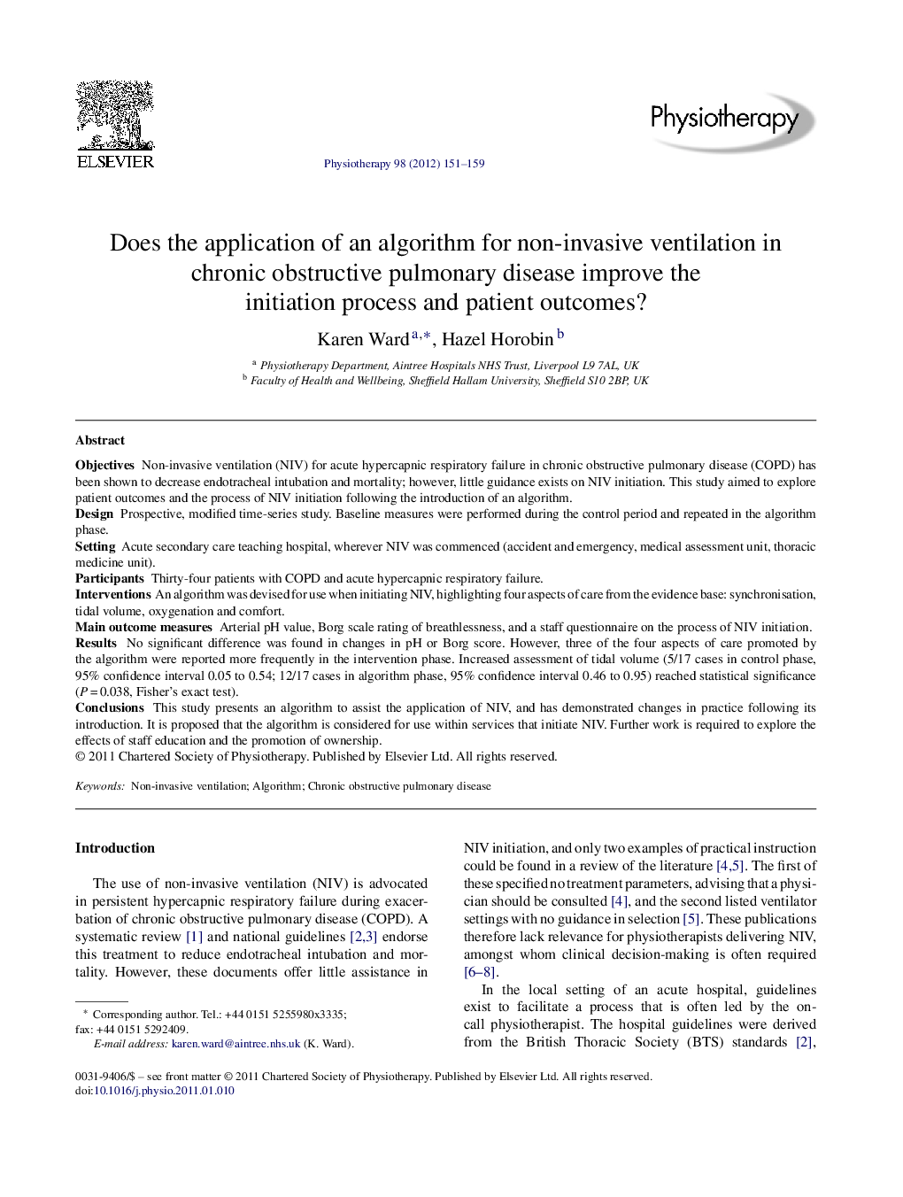 Does the application of an algorithm for non-invasive ventilation in chronic obstructive pulmonary disease improve the initiation process and patient outcomes?