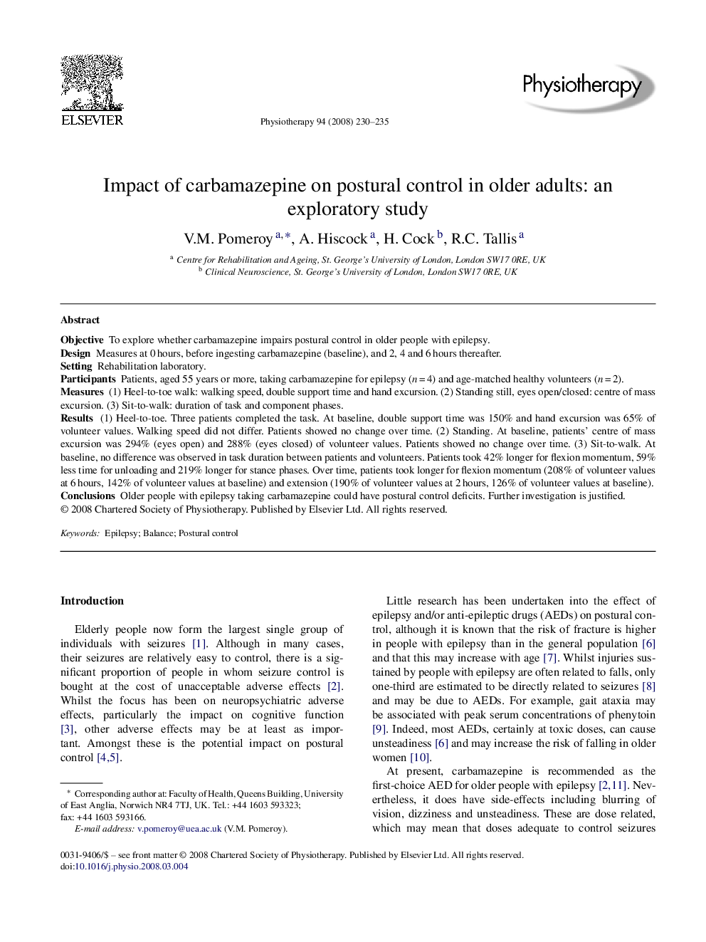 Impact of carbamazepine on postural control in older adults: an exploratory study