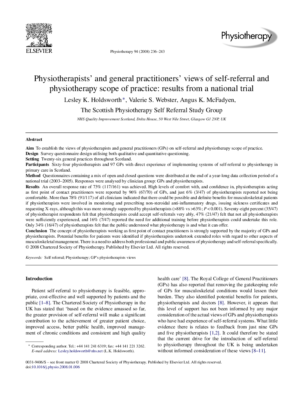 Physiotherapists’ and general practitioners’ views of self-referral and physiotherapy scope of practice: results from a national trial