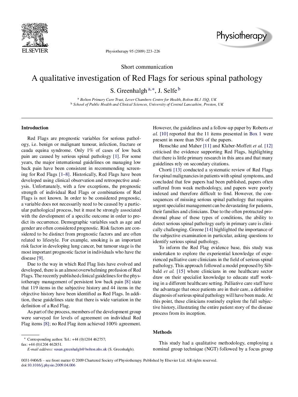 A qualitative investigation of Red Flags for serious spinal pathology