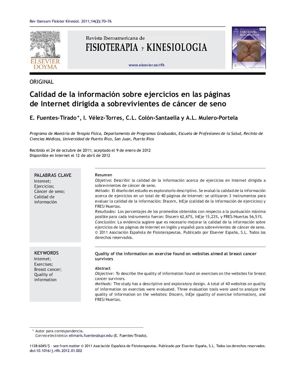 Calidad de la información sobre ejercicios en las páginas de Internet dirigida a sobrevivientes de cáncer de seno