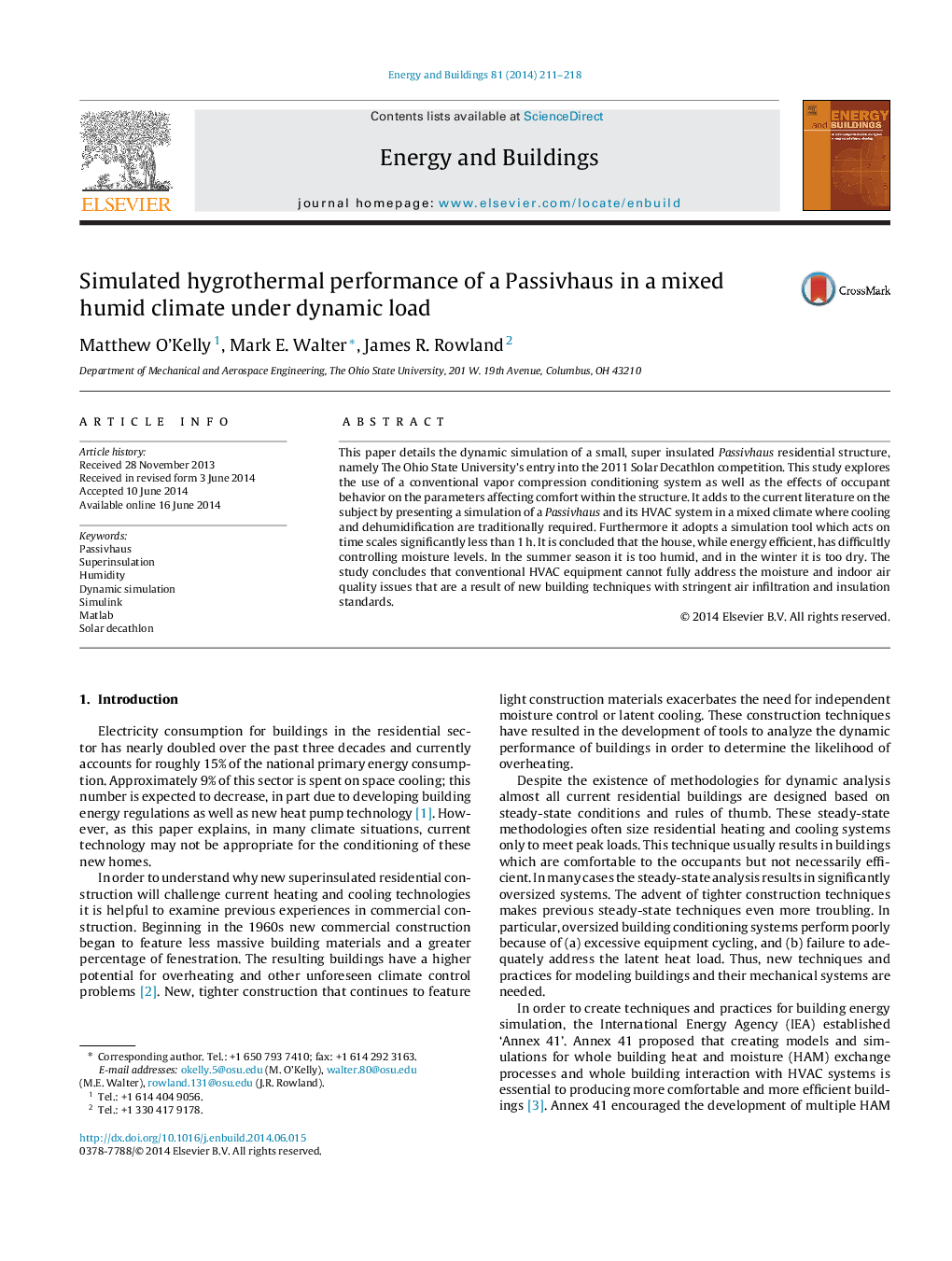 Simulated hygrothermal performance of a Passivhaus in a mixed humid climate under dynamic load