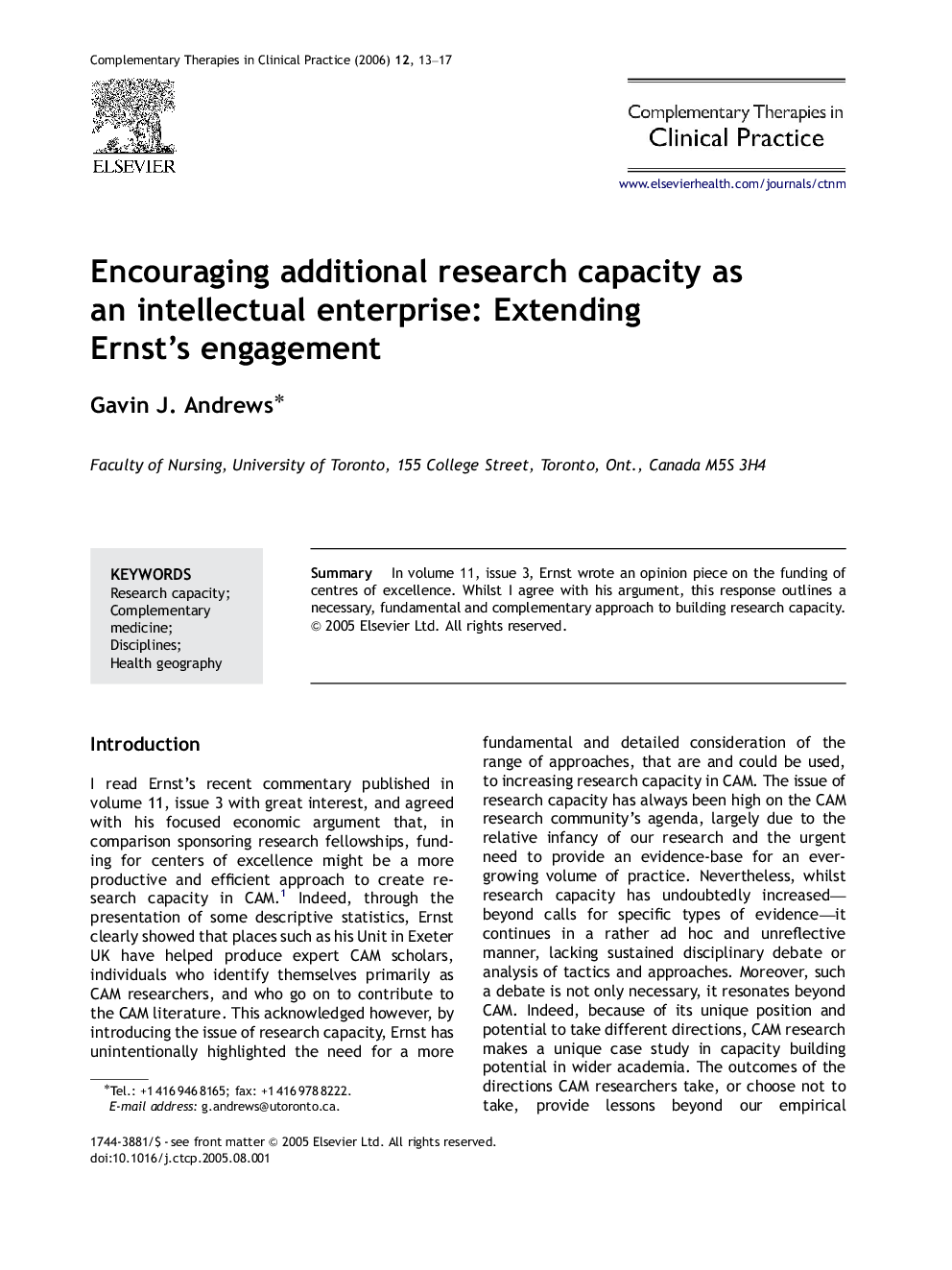 Encouraging additional research capacity as an intellectual enterprise: Extending Ernst's engagement