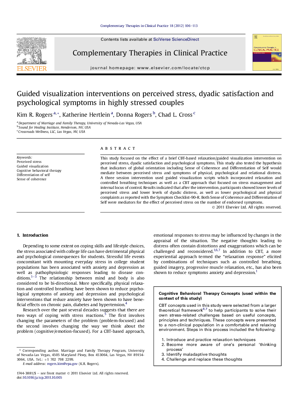 Guided visualization interventions on perceived stress, dyadic satisfaction and psychological symptoms in highly stressed couples