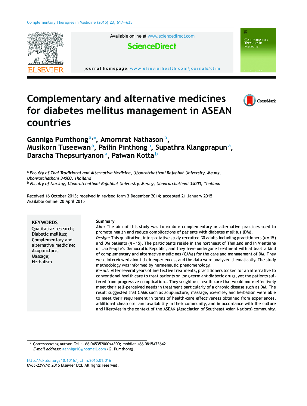 Complementary and alternative medicines for diabetes mellitus management in ASEAN countries