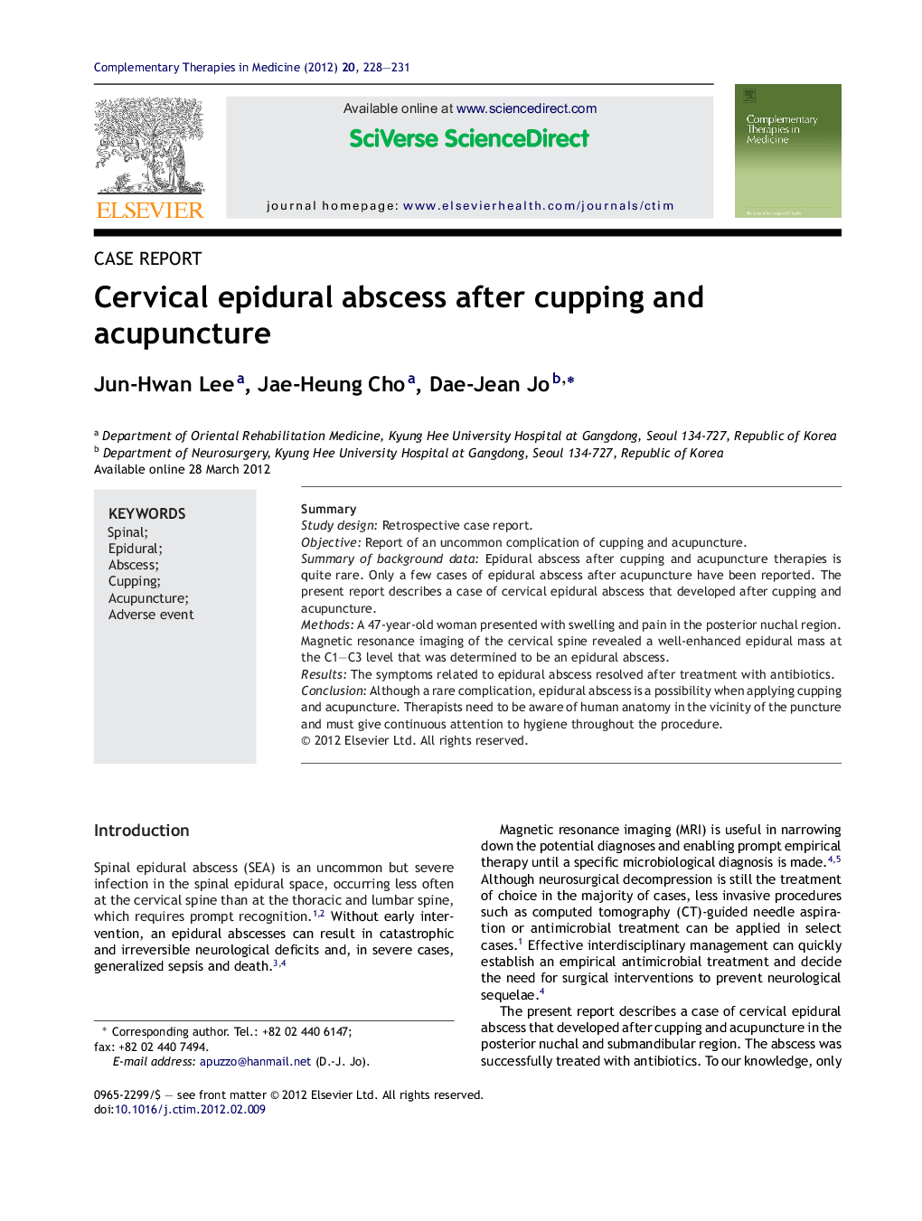 Cervical epidural abscess after cupping and acupuncture