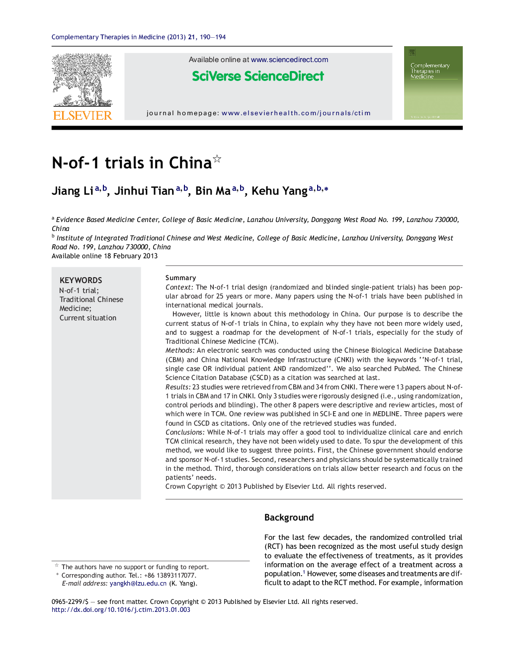 N-of-1 trials in China 