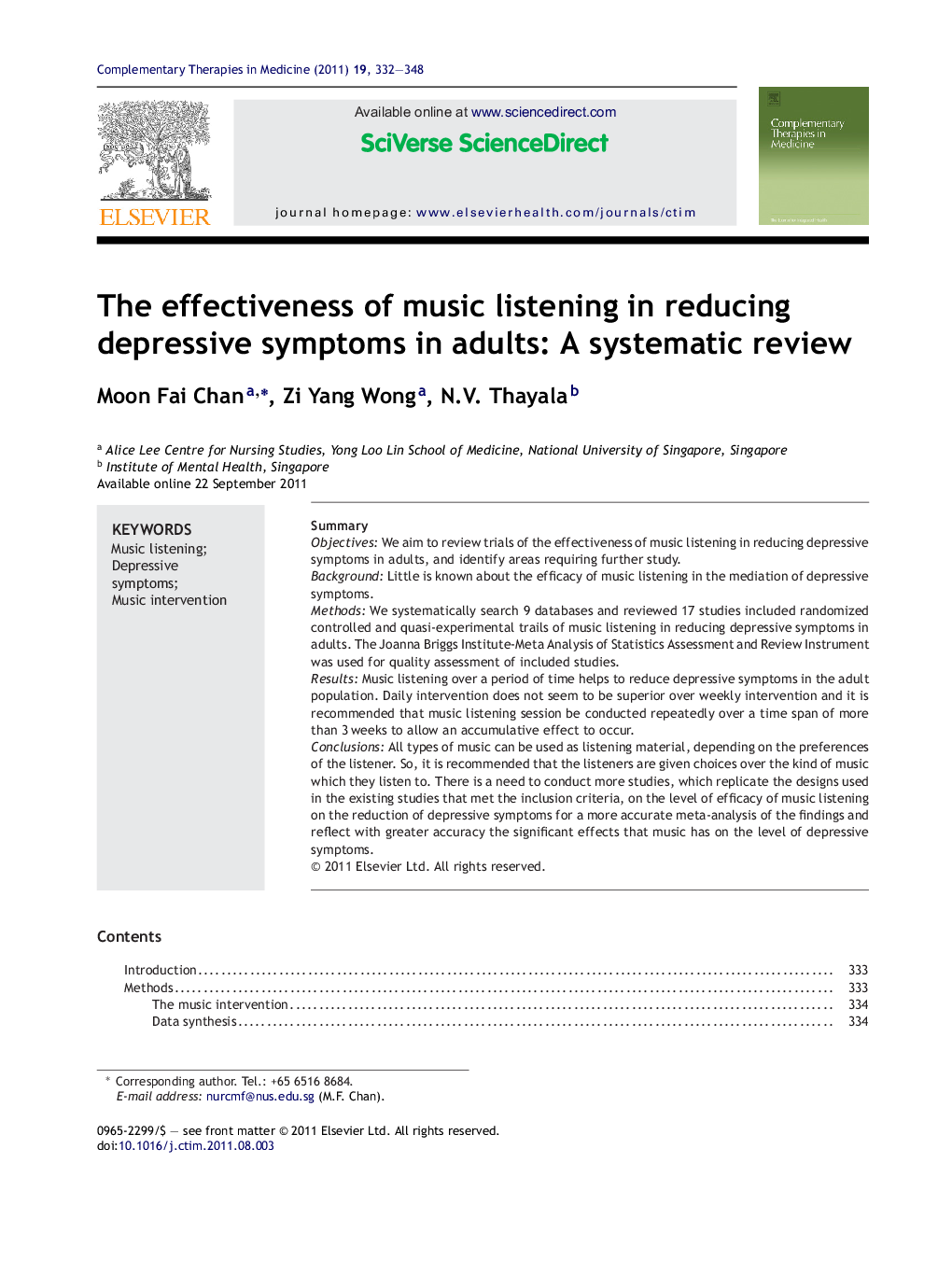 The effectiveness of music listening in reducing depressive symptoms in adults: A systematic review