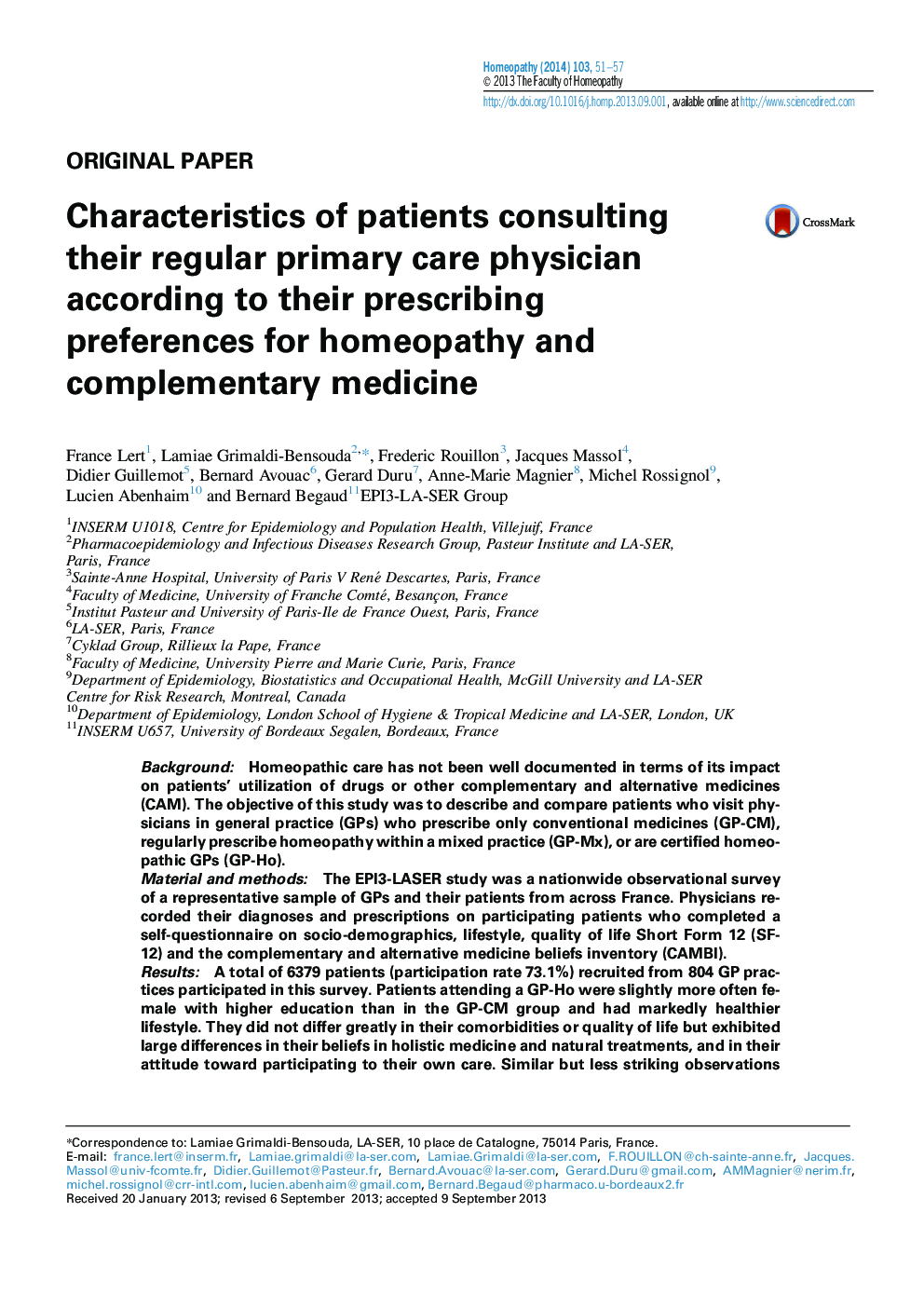 Characteristics of patients consulting their regular primary care physician according to their prescribing preferences for homeopathy and complementary medicine