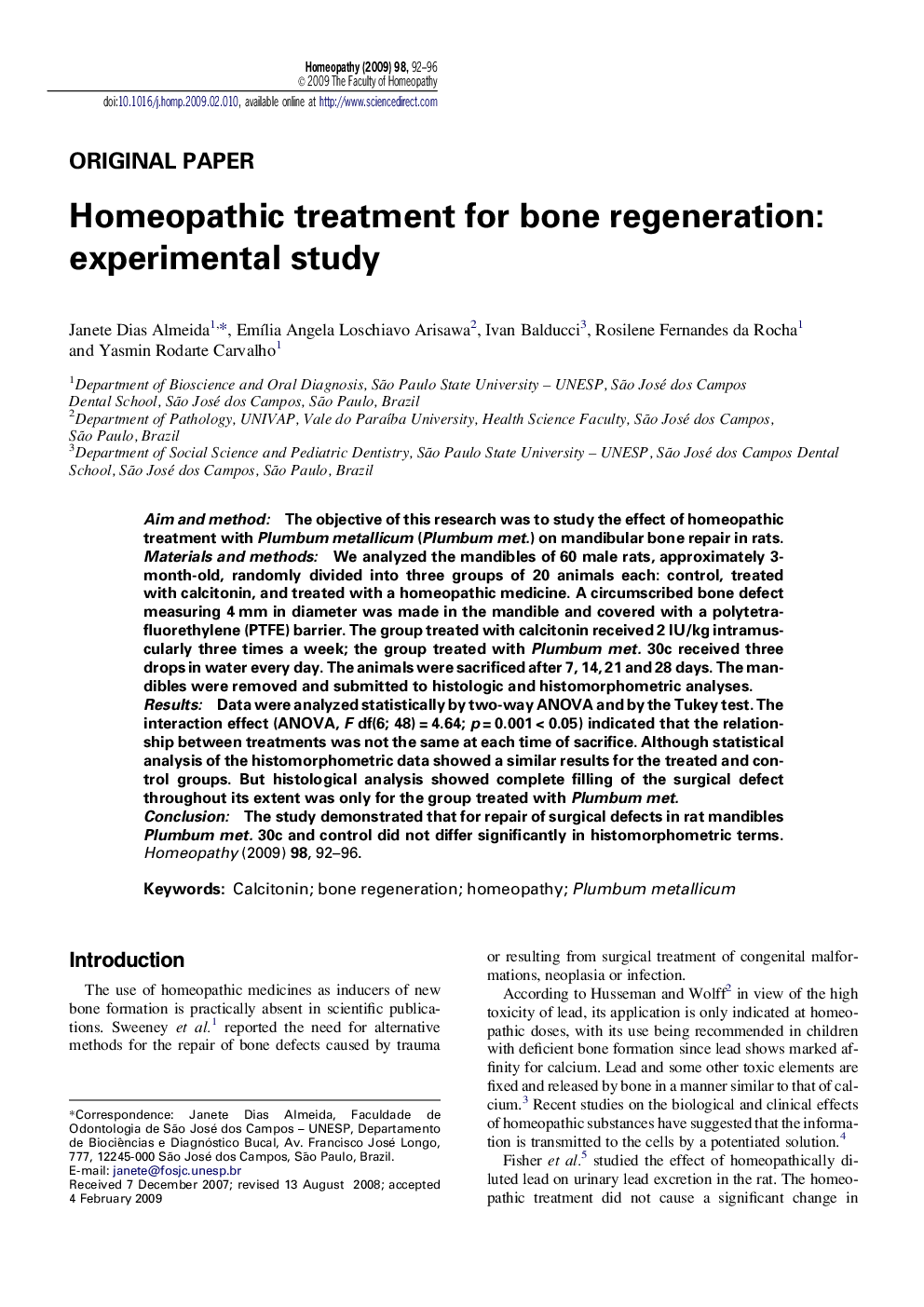 Homeopathic treatment for bone regeneration: experimental study
