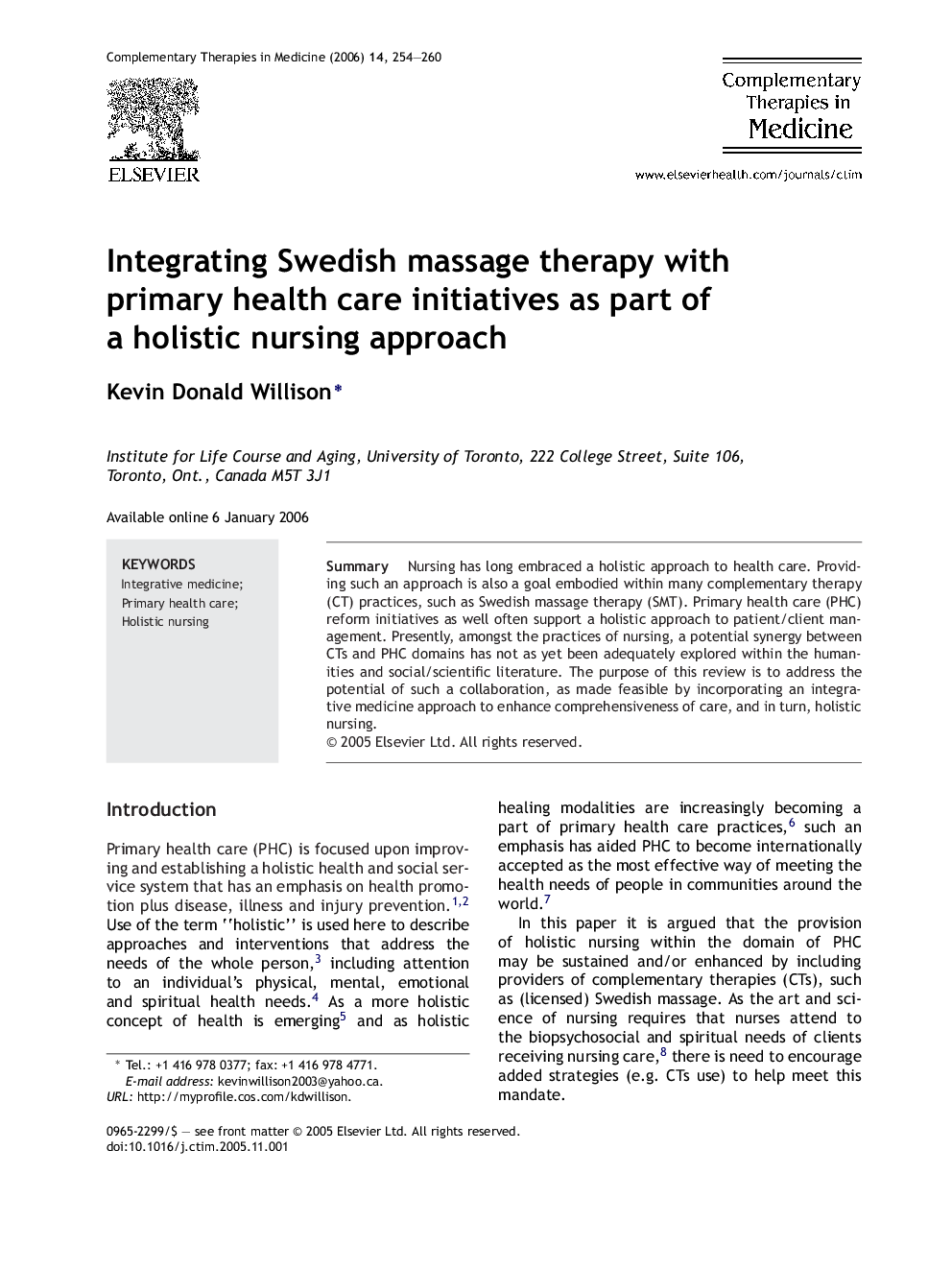 Integrating Swedish massage therapy with primary health care initiatives as part of a holistic nursing approach