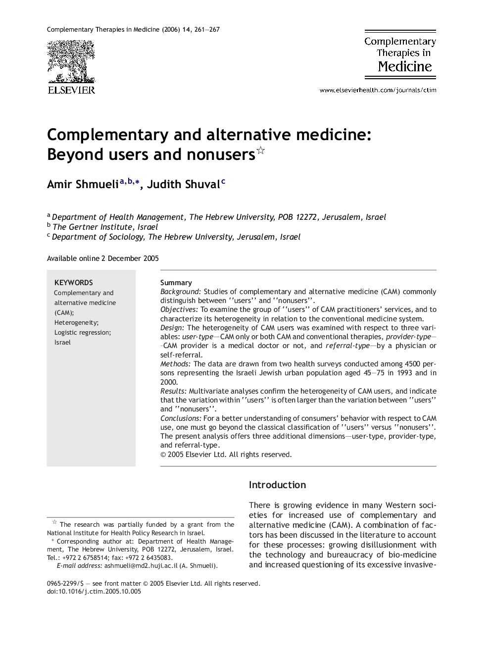 Complementary and alternative medicine: Beyond users and nonusers 