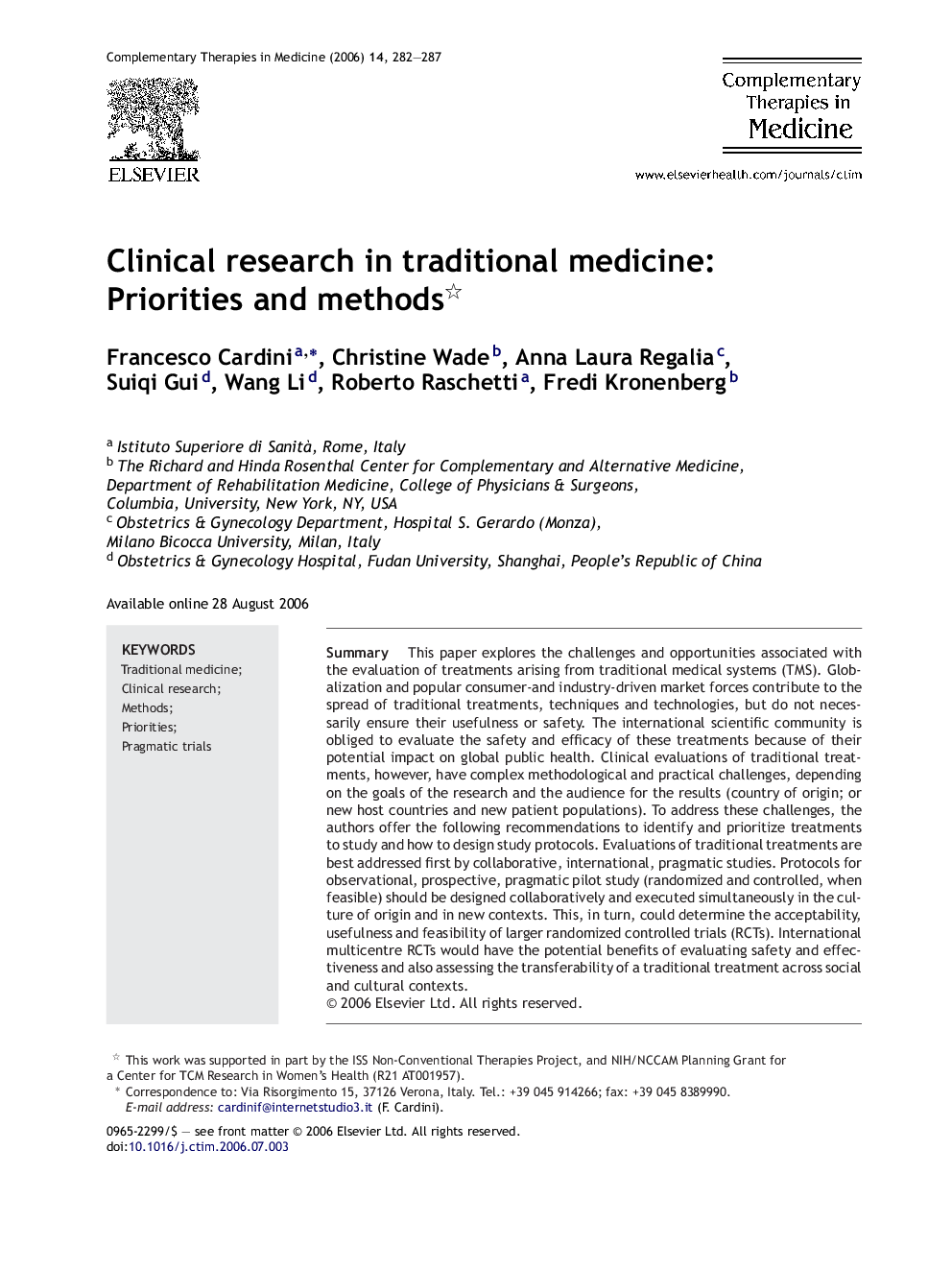 Clinical research in traditional medicine: Priorities and methods