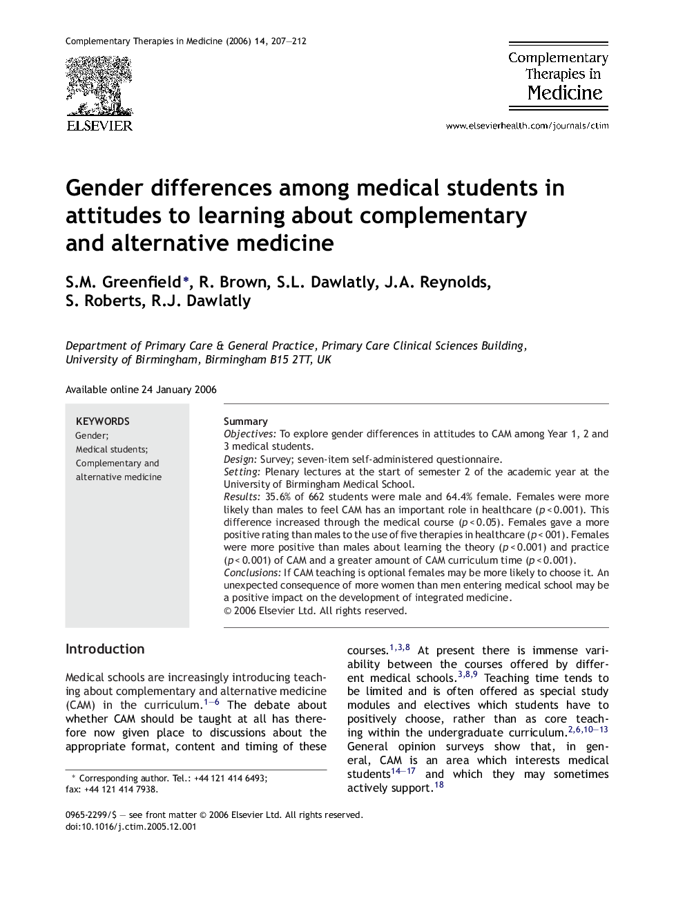 Gender differences among medical students in attitudes to learning about complementary and alternative medicine