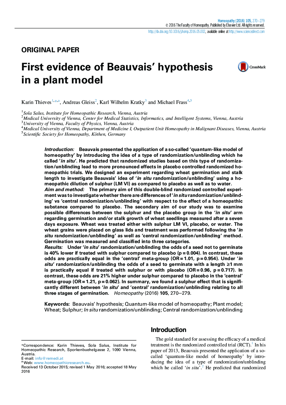 First evidence of Beauvais' hypothesis in a plant model