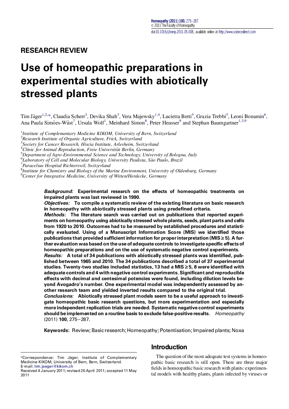 Use of homeopathic preparations in experimental studies with abiotically stressed plants