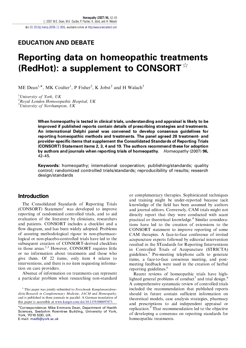 Reporting data on homeopathic treatments (RedHot): a supplement to CONSORT 