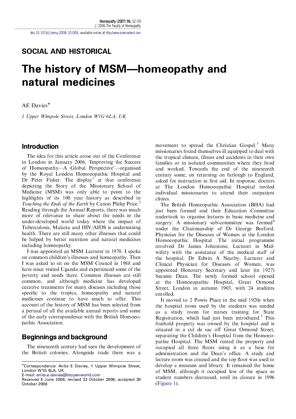 The history of MSM-homeopathy and natural medicines