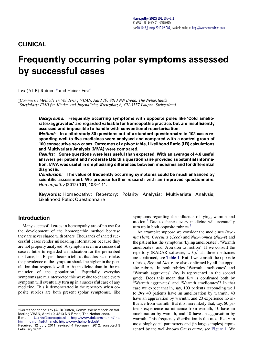 Frequently occurring polar symptoms assessed by successful cases