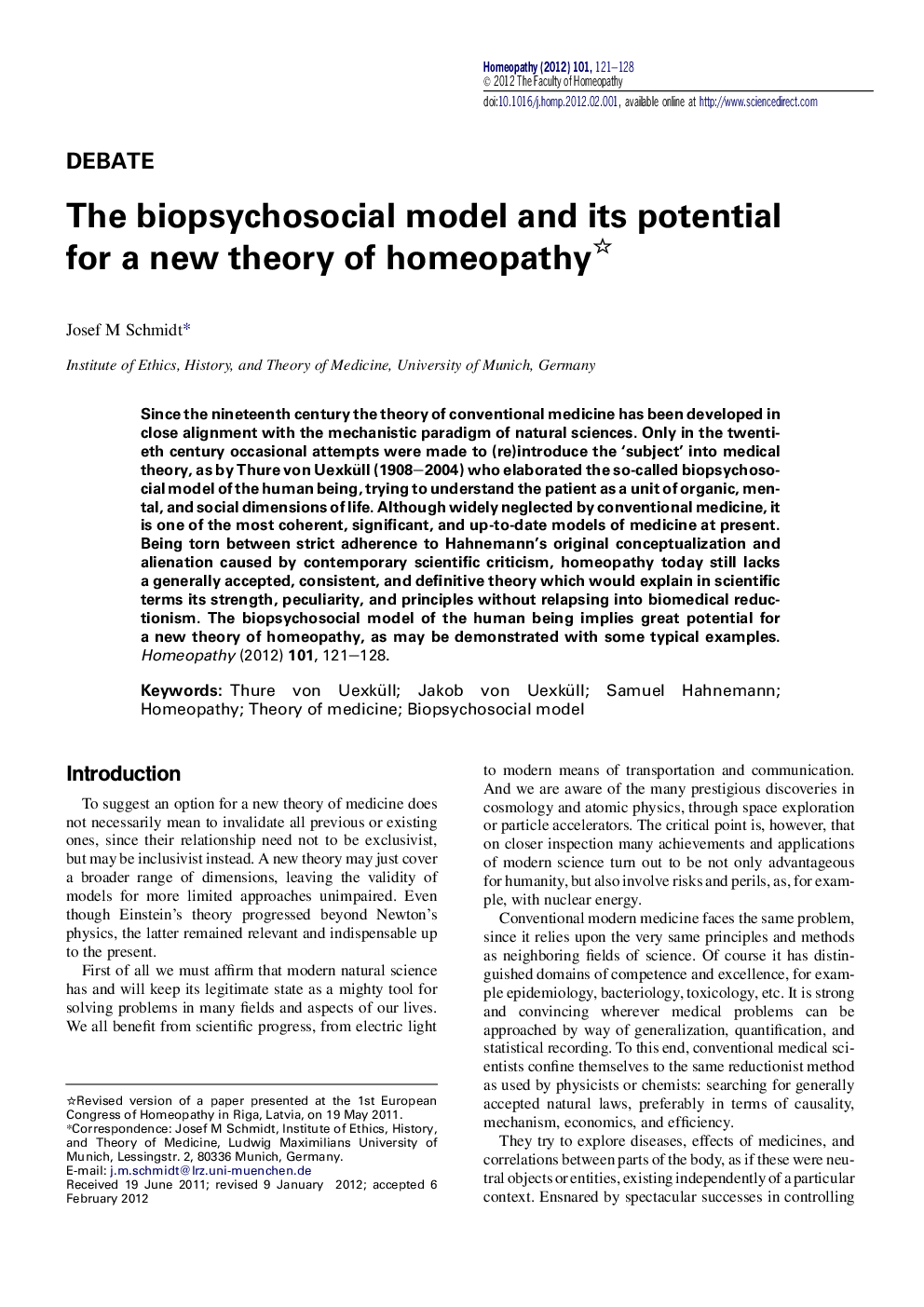 The biopsychosocial model and its potential for a new theory of homeopathy 