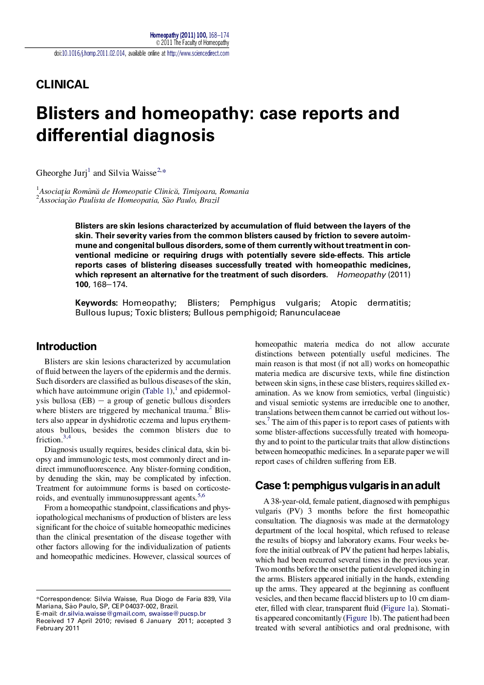 Blisters and homeopathy: case reports and differential diagnosis