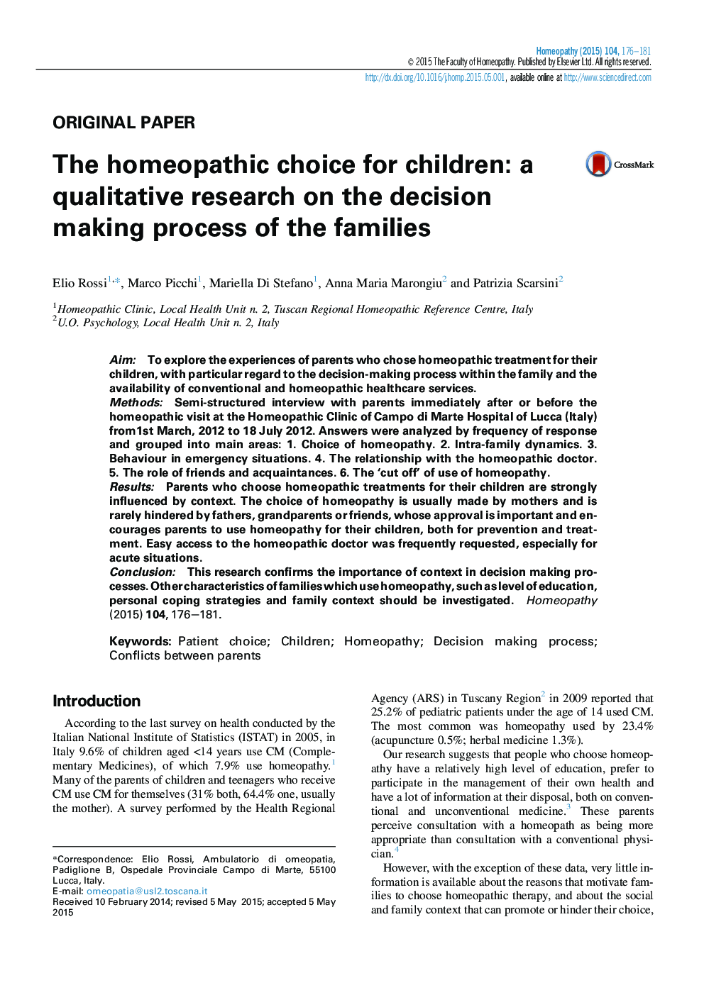 The homeopathic choice for children: a qualitative research on the decision making process of the families