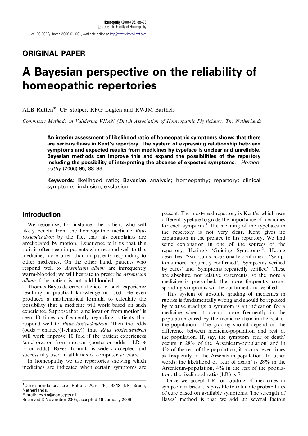 A Bayesian perspective on the reliability of homeopathic repertories