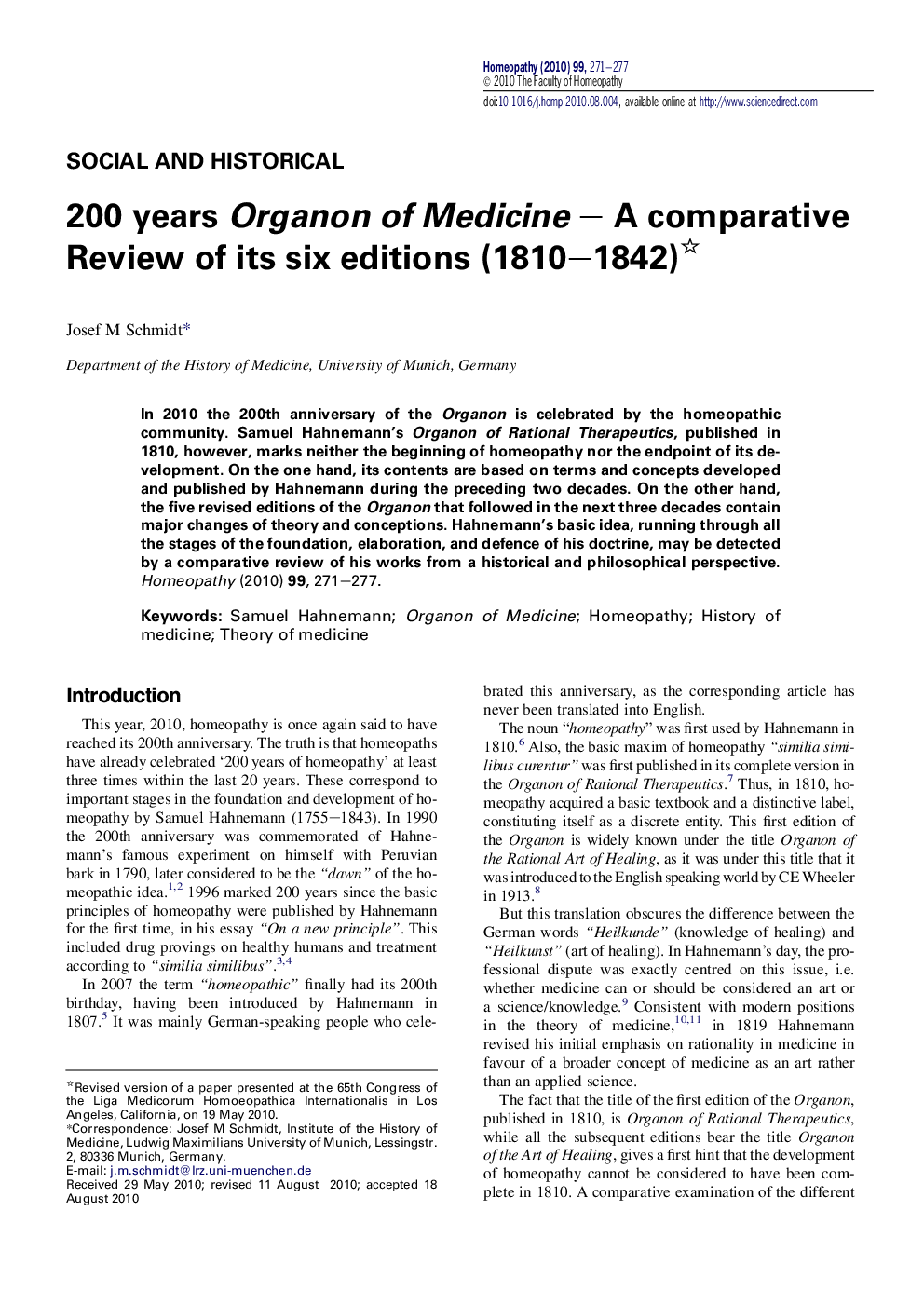 200 years Organon of Medicine – A comparative Review of its six editions (1810–1842) 