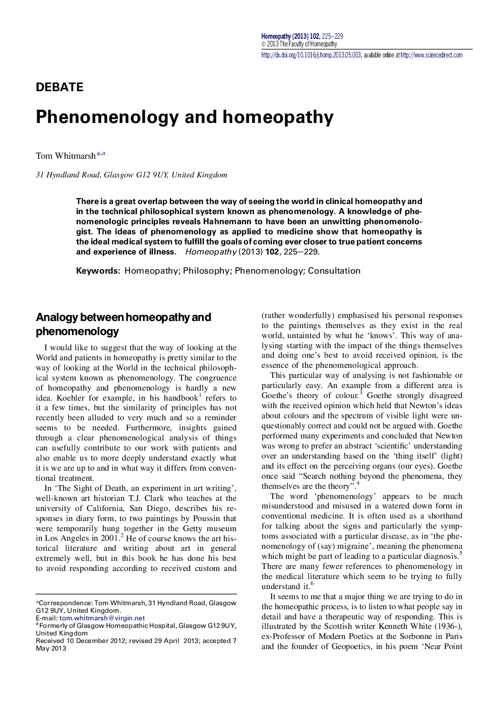 Phenomenology and homeopathy