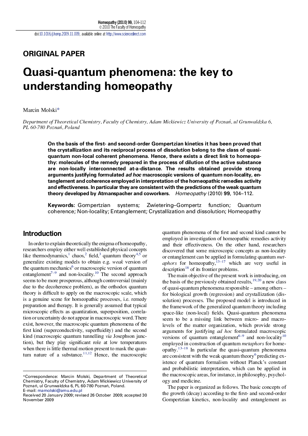 Quasi-quantum phenomena: the key to understanding homeopathy