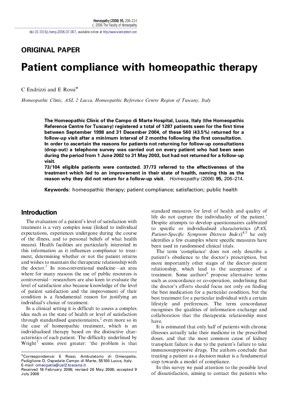 Patient compliance with homeopathic therapy