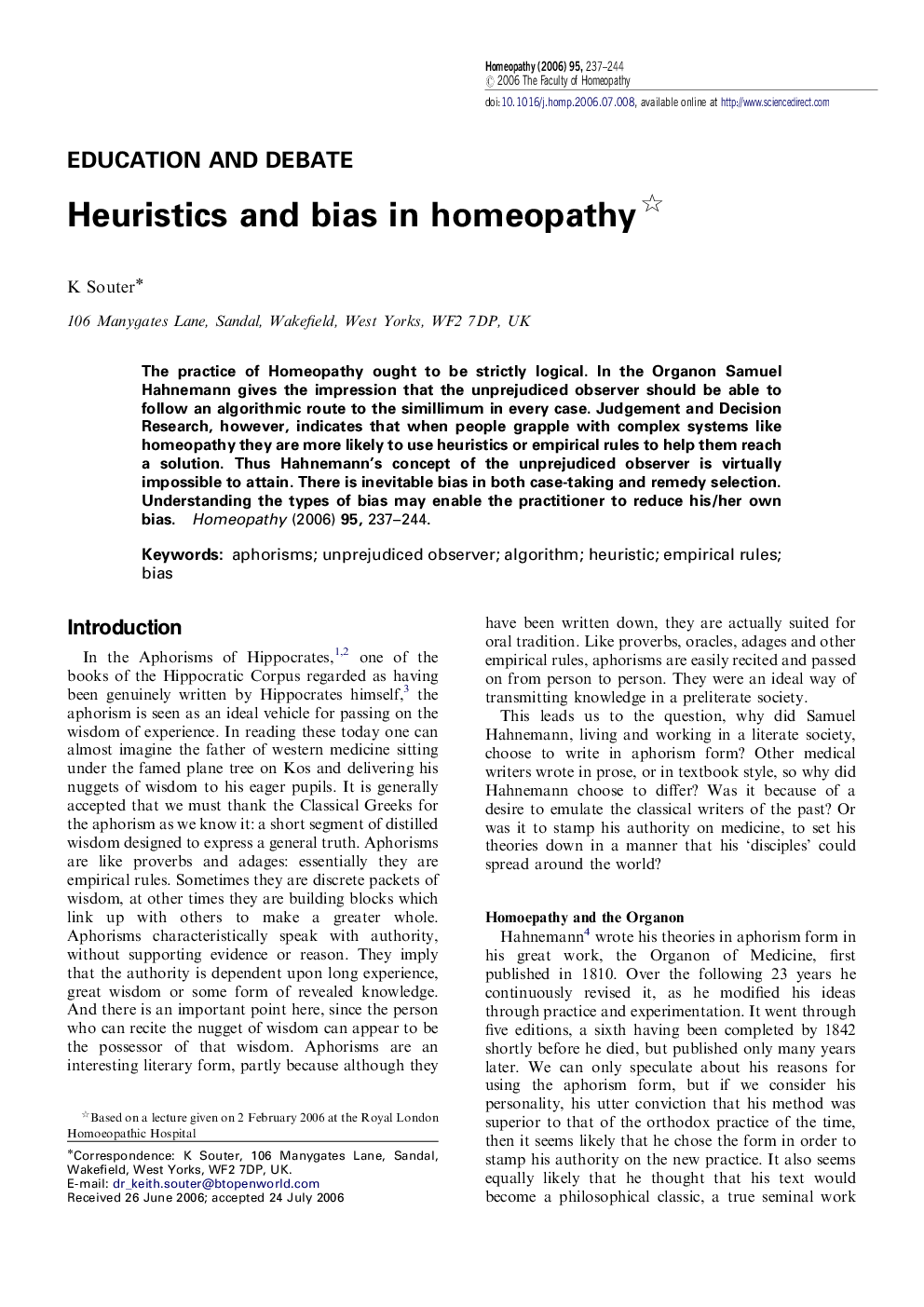 Heuristics and bias in homeopathy 
