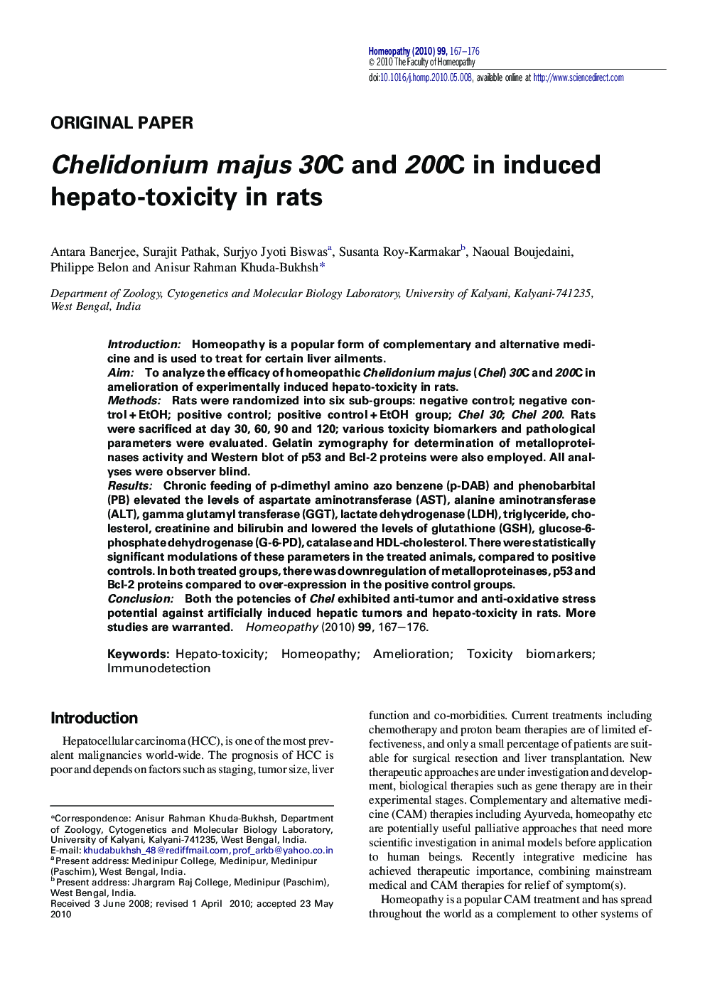 Chelidonium majus 30C and 200C in induced hepato-toxicity in rats