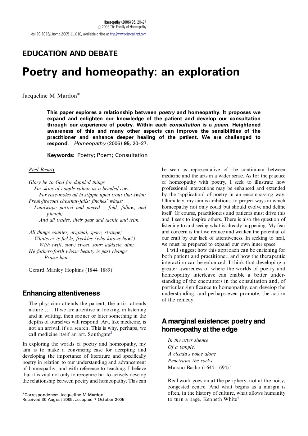 Poetry and homeopathy: an exploration