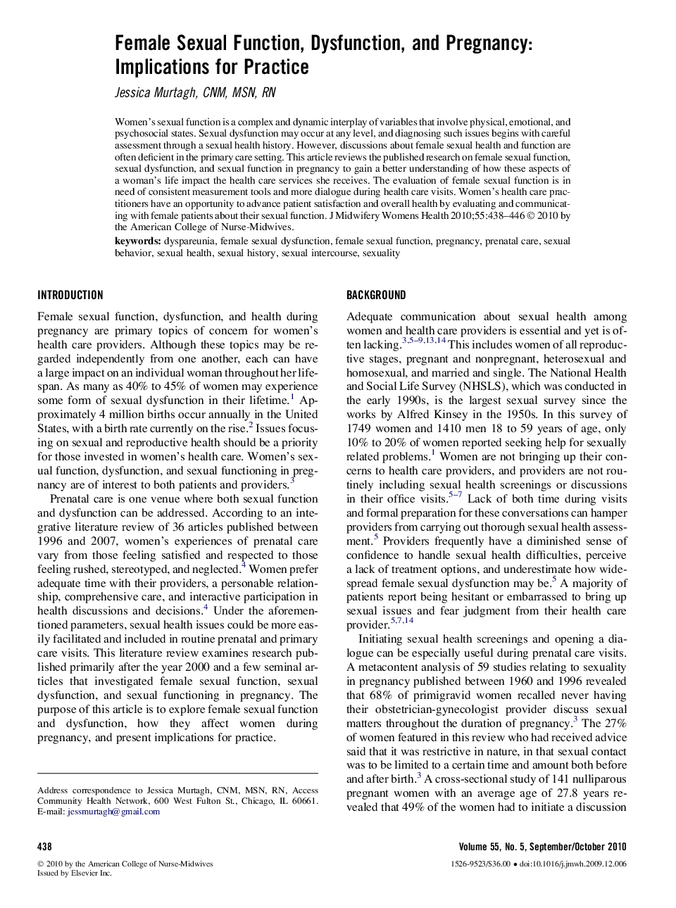 Female Sexual Function, Dysfunction, and Pregnancy: Implications for Practice