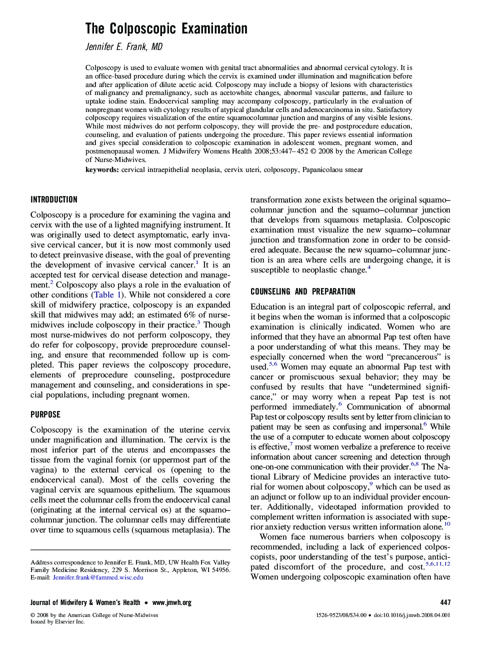 The Colposcopic Examination