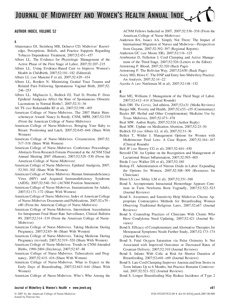 Author Index, Volume 52