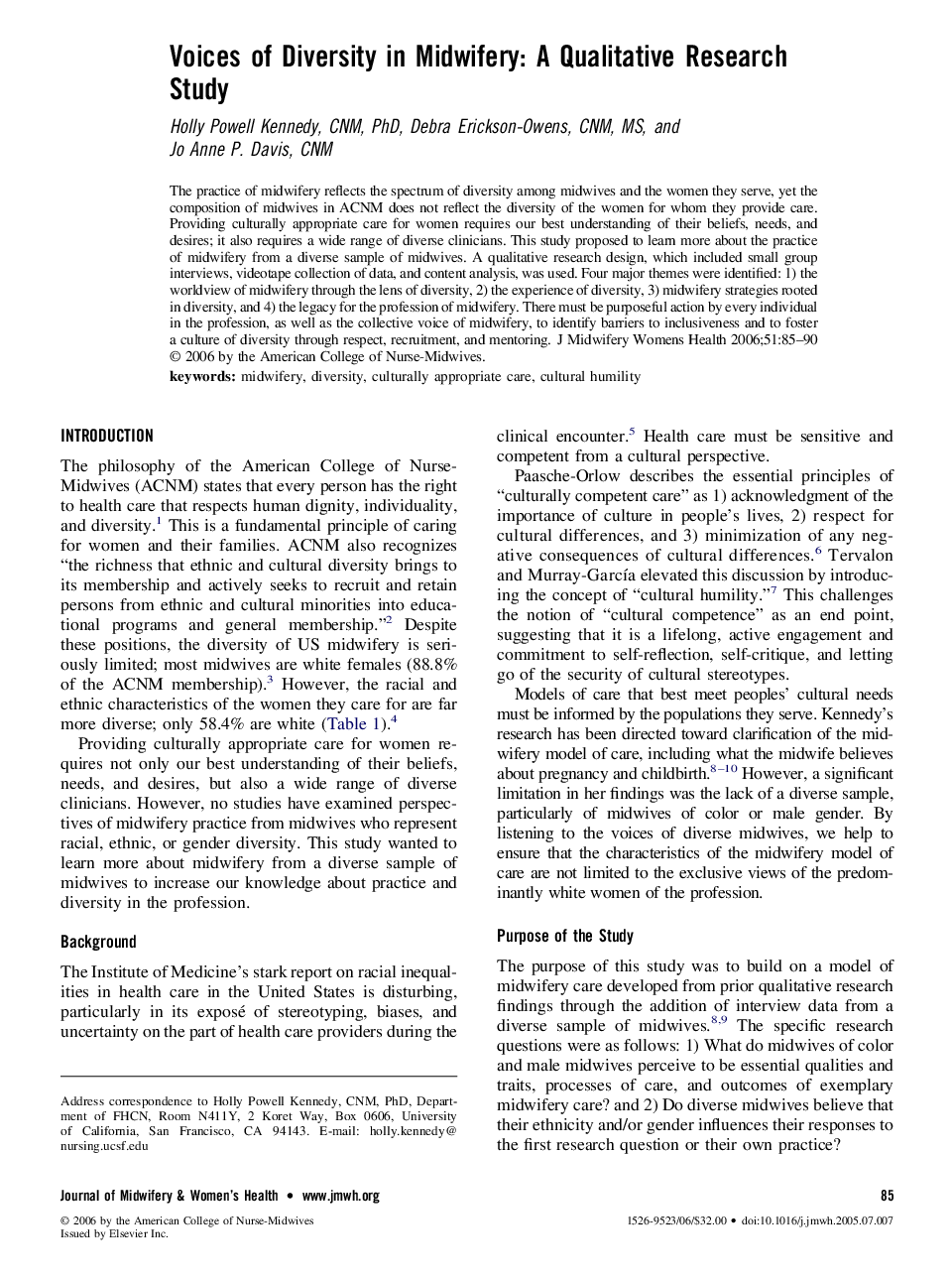 Voices of Diversity in Midwifery: A Qualitative Research Study