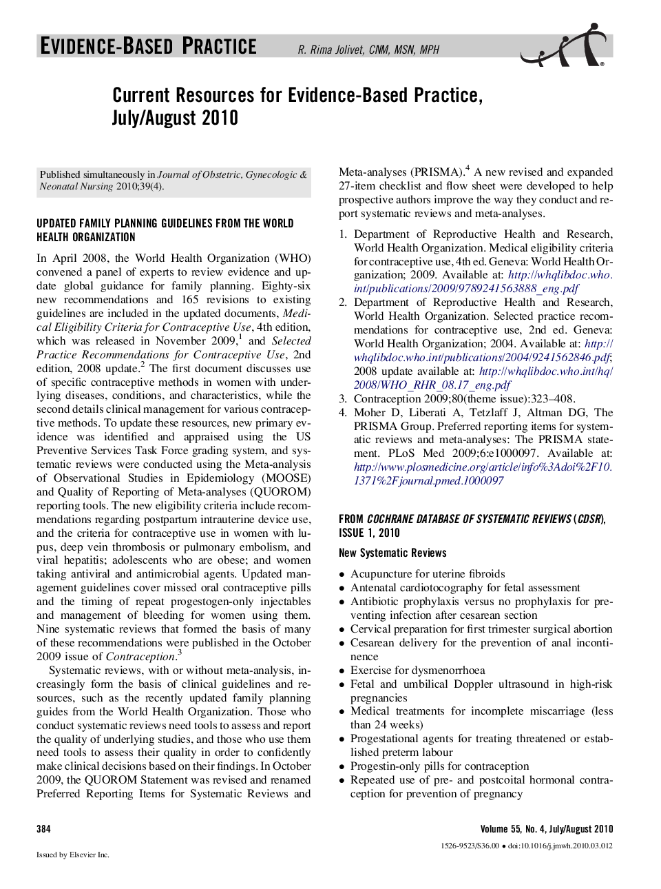 عکس صفحه اول مقاله: Current Resources for Evidence-Based Practice, July/August 2010 Current Resources for Evidence-Based Practice, July/August 2010