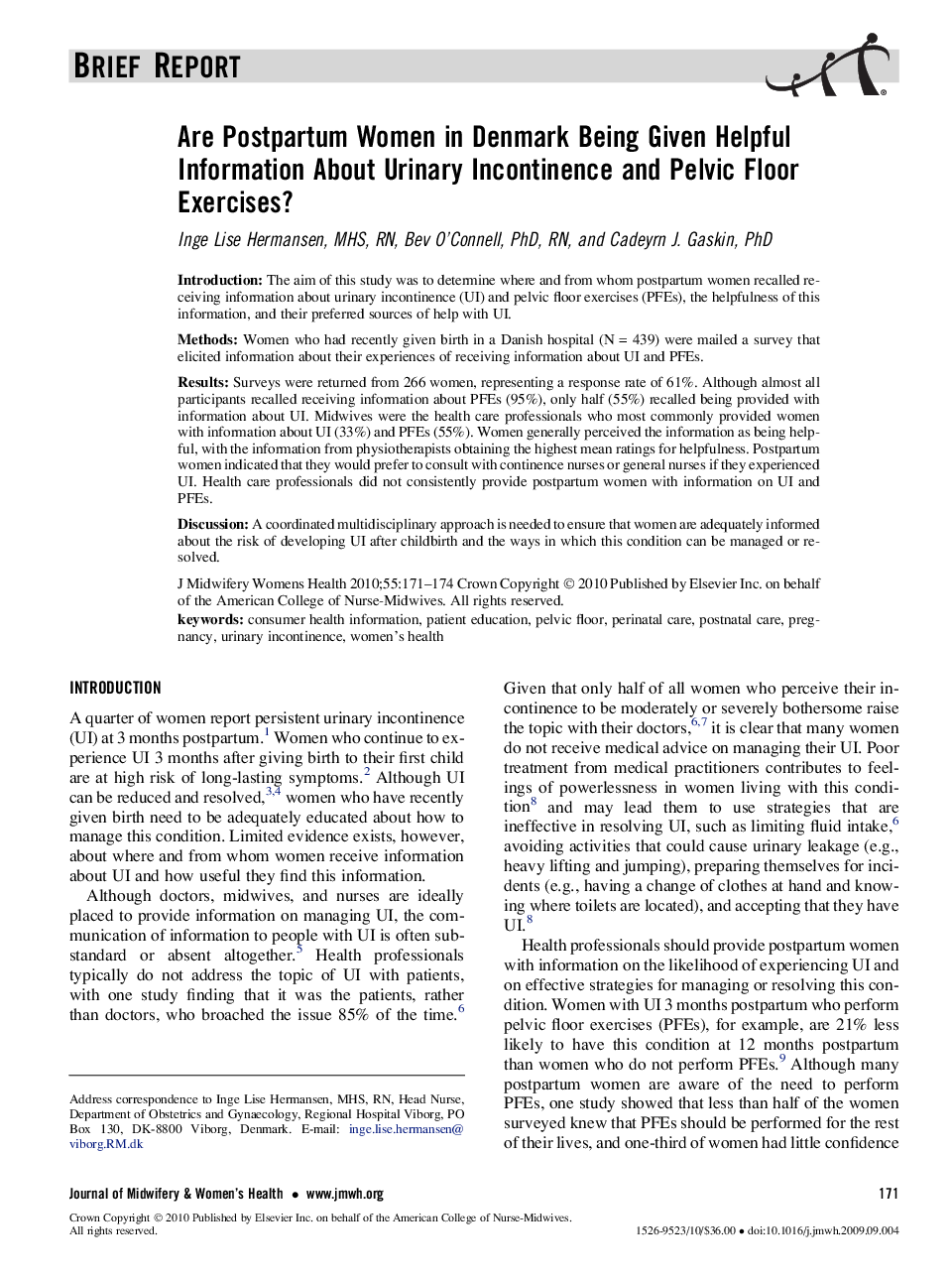 Are Postpartum Women in Denmark Being Given Helpful Information About Urinary Incontinence and Pelvic Floor Exercises?