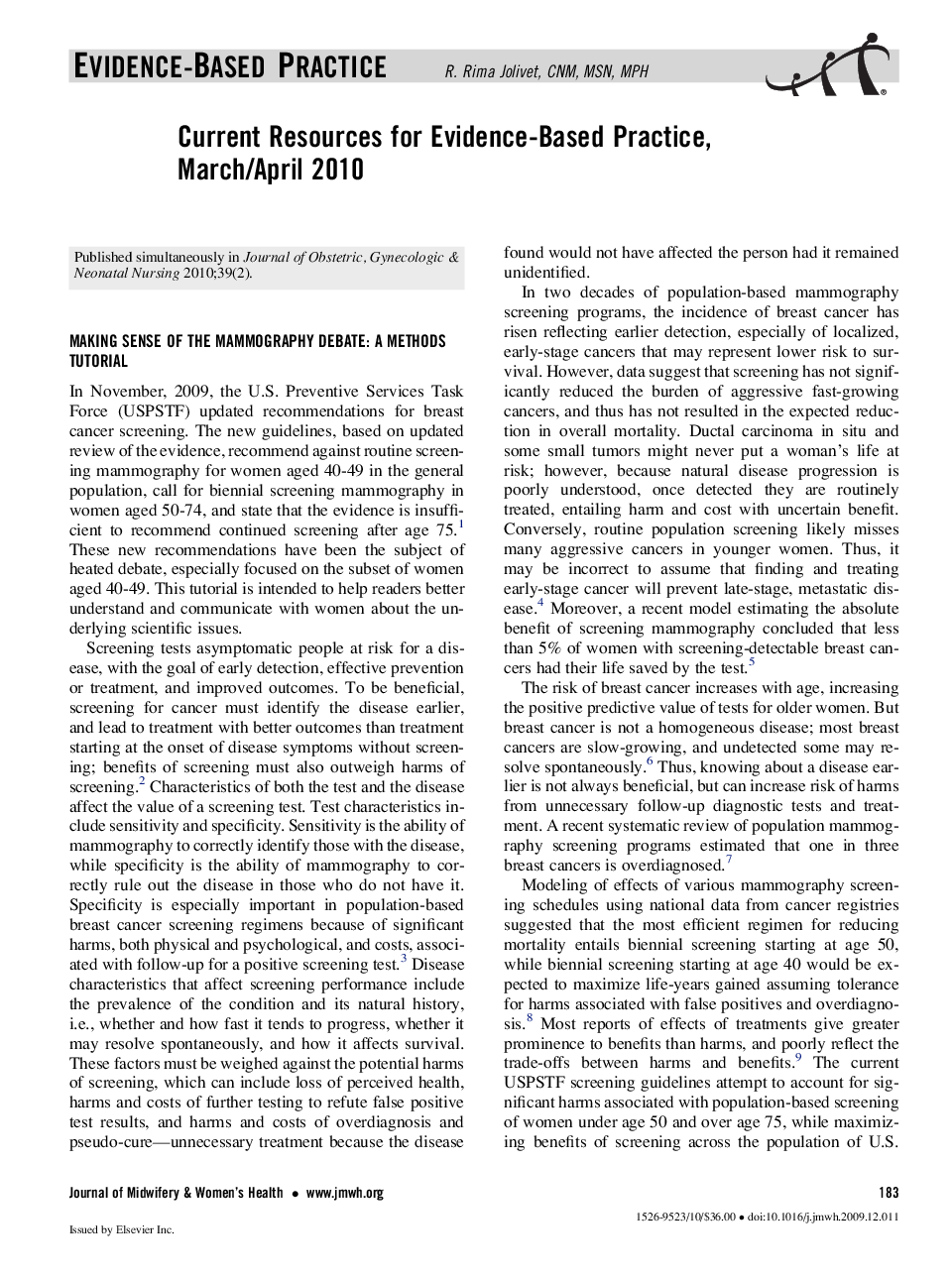 Current Resources for Evidence-Based Practice, March/April 2010