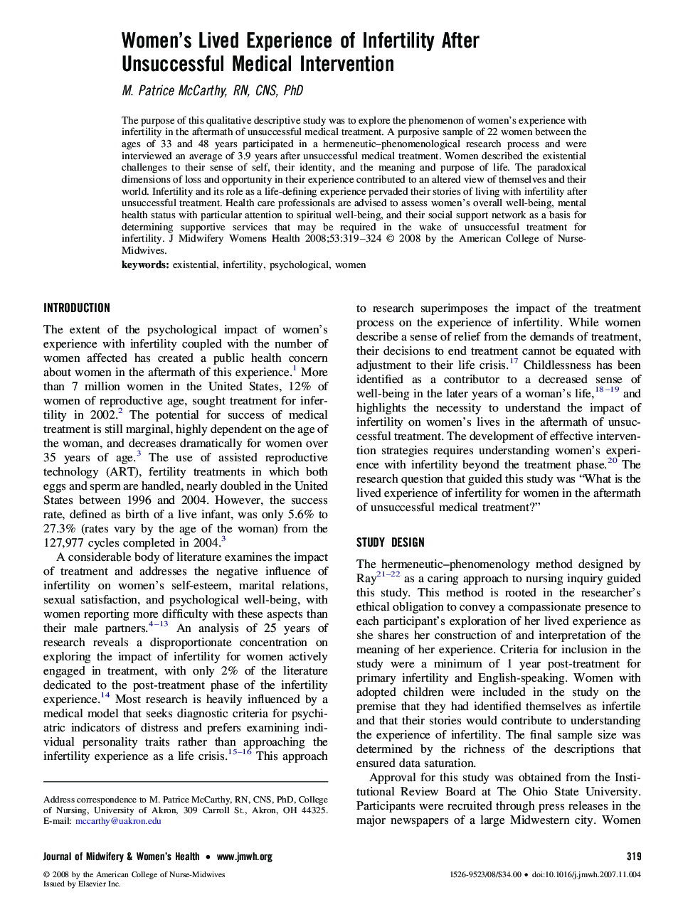 Women's Lived Experience of Infertility After Unsuccessful Medical Intervention