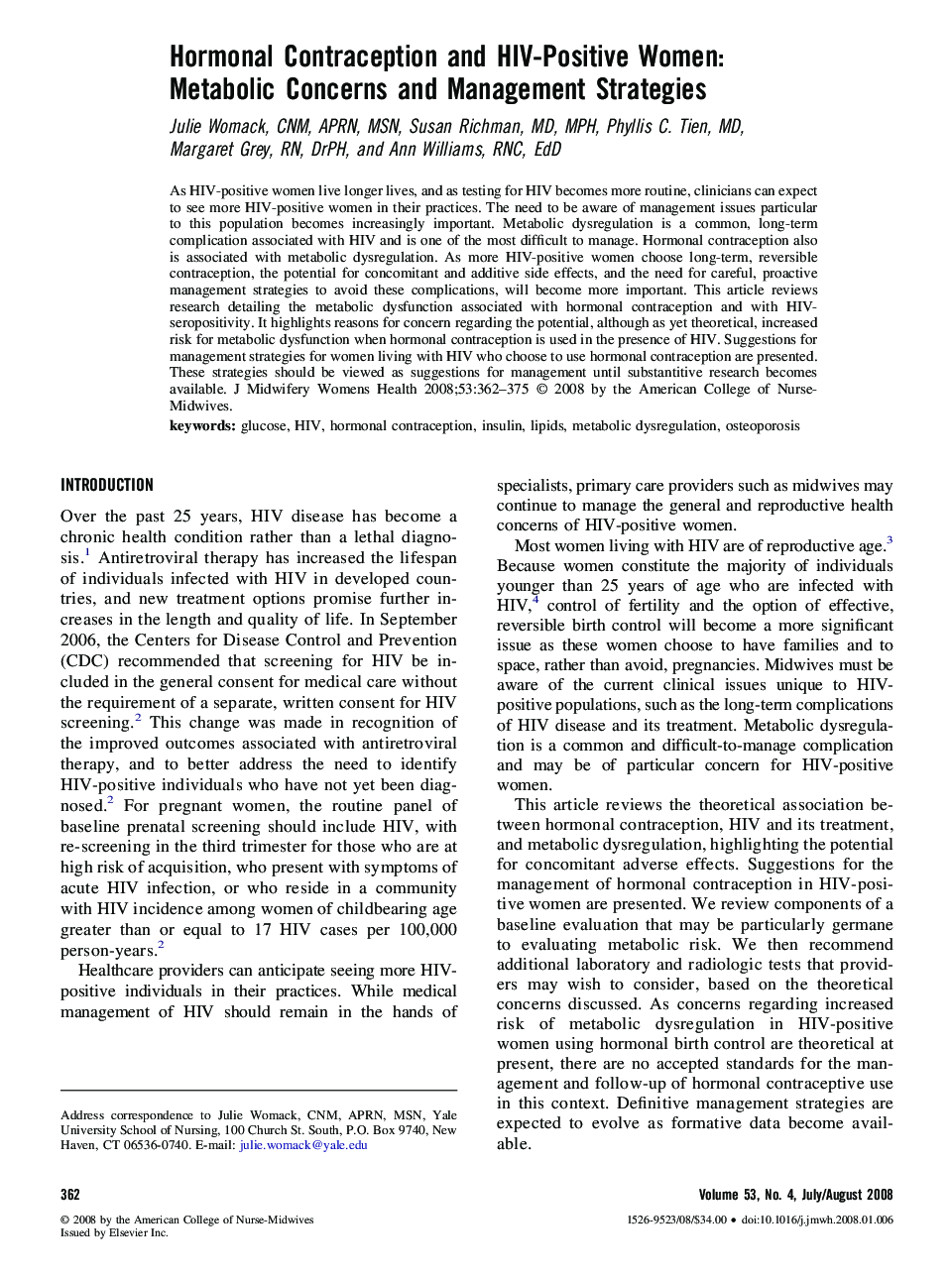 Hormonal Contraception and HIV-Positive Women: Metabolic Concerns and Management Strategies